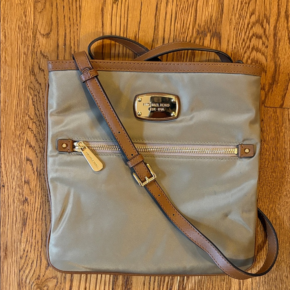 Michael Kors Nylon Khaki and Brown Crossbody Bag